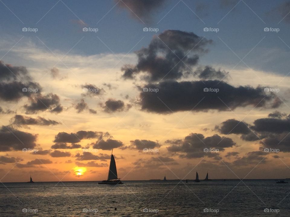 Sailboats in the sunset, Key West, Florida , USA