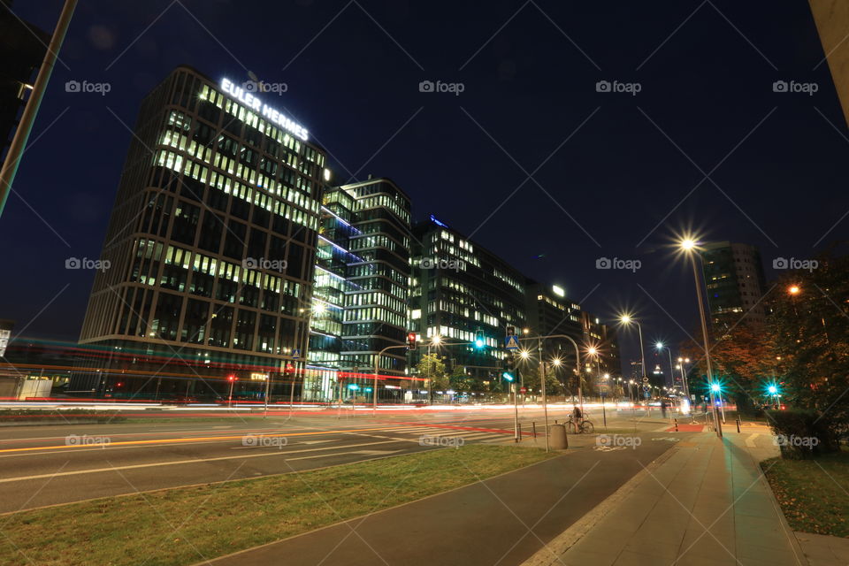 Aleje Jerozolimskie street lights by night