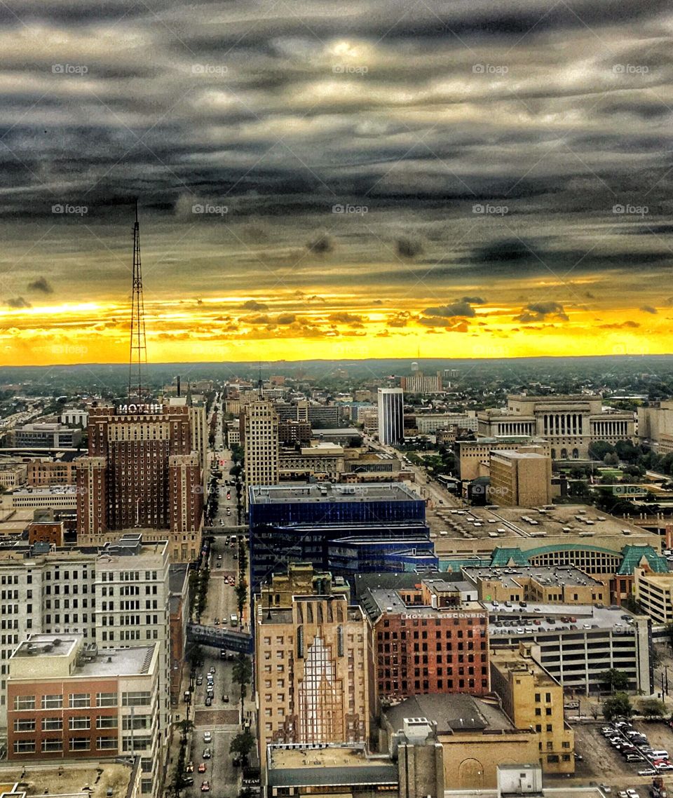 Cloud covered downtown 