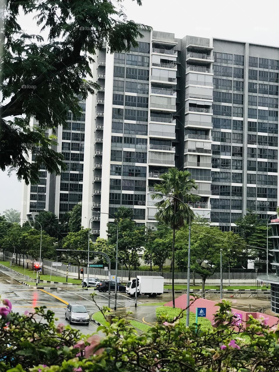 A well build building called SkyPark in Singapore city and road transportation 