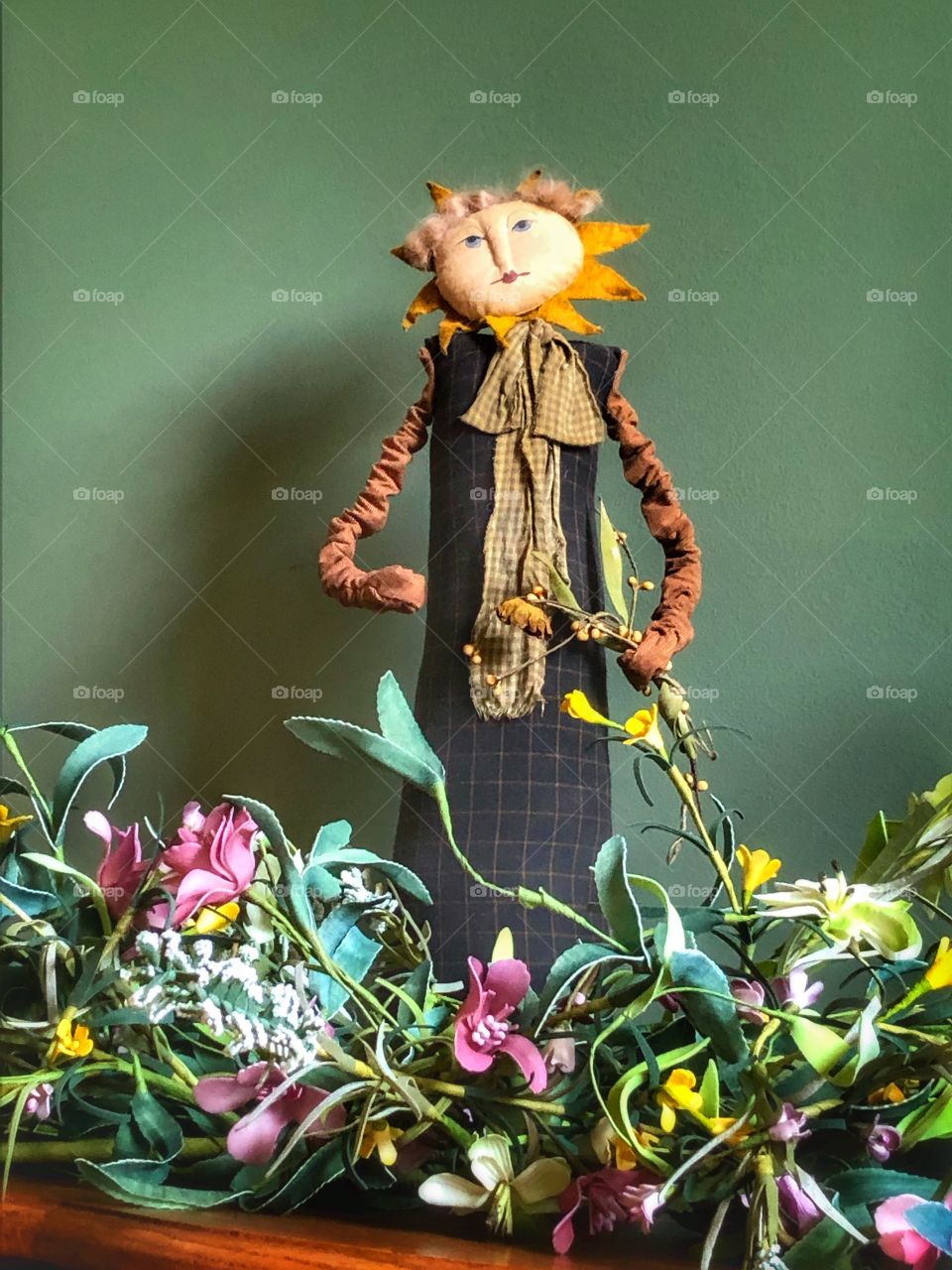 Primitive folk art sunflower doll 