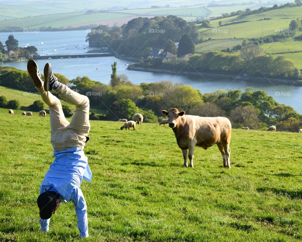 Hiking through Devon, England. Trying to make friends with the locals behind me