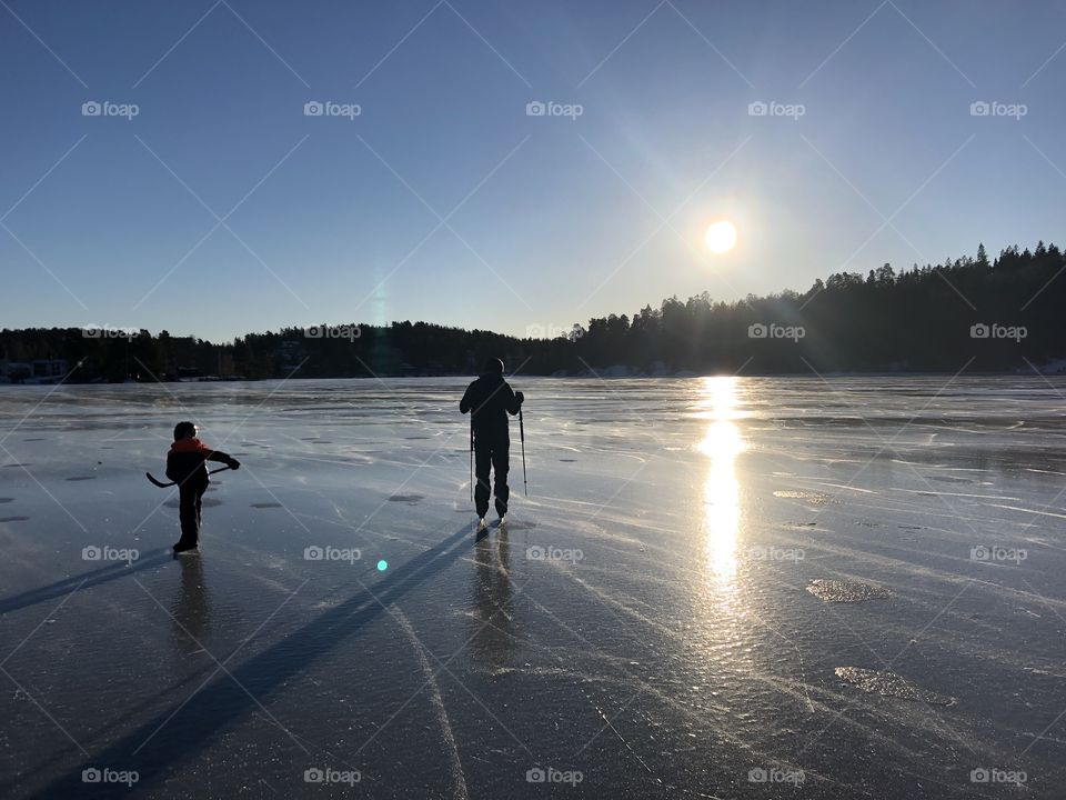 Skating on a lake
