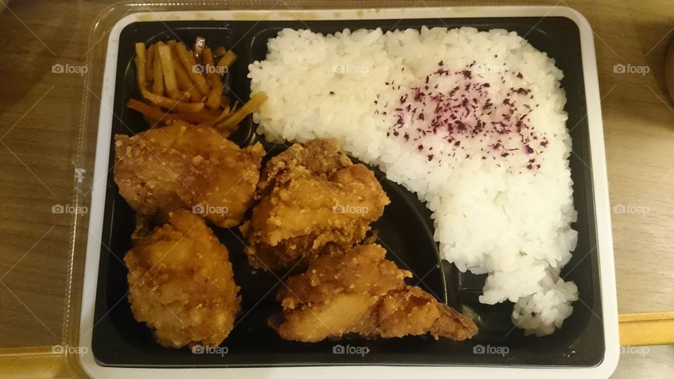 Japanese food from the shop (chicken with rice)