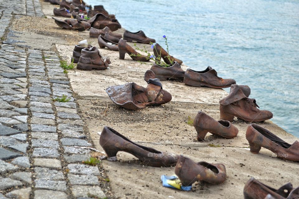 "Boots" - a monument at the place of execution of Hungarian Jews. Danube Embankment, Budapest