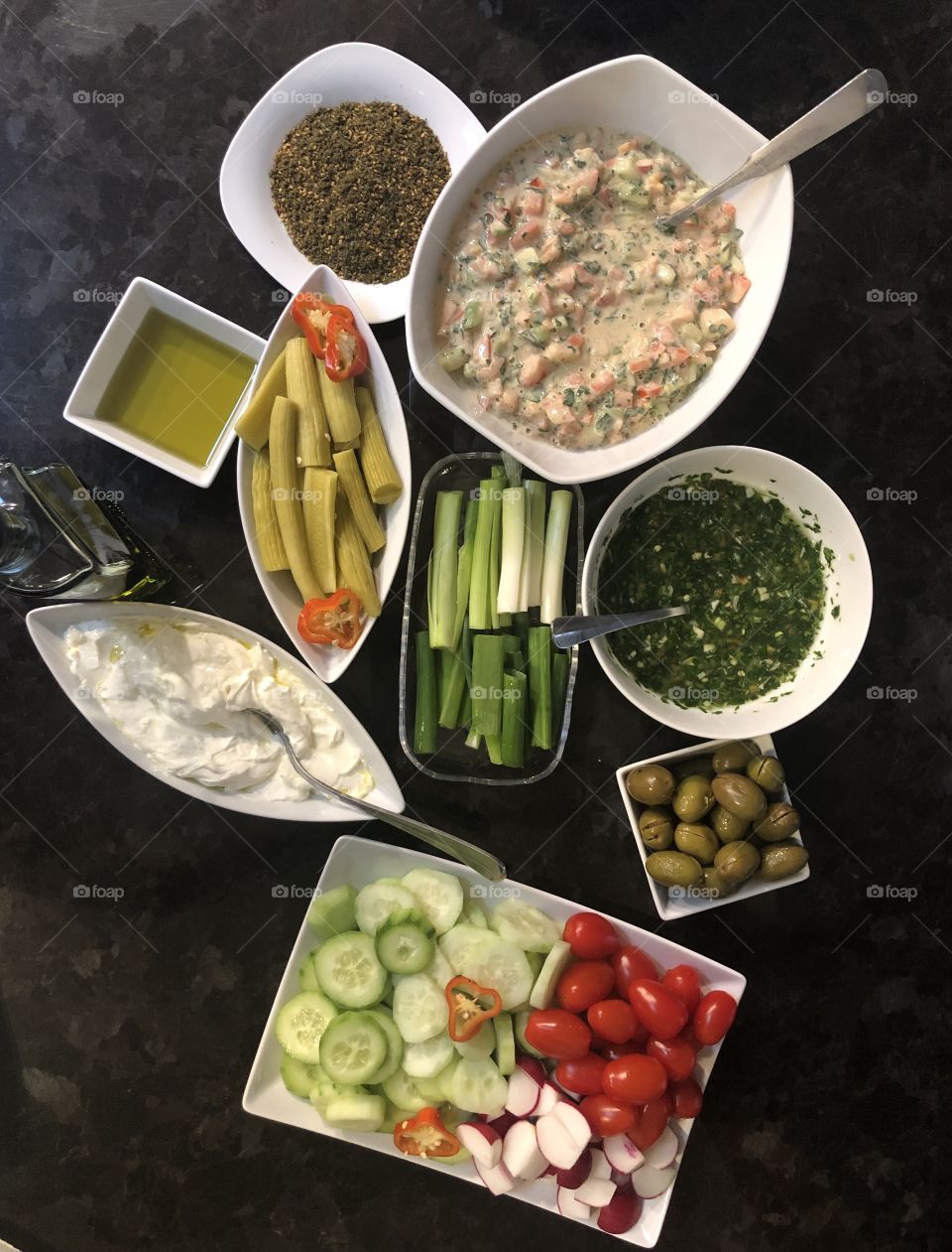 Middle eastern breakfast spread 