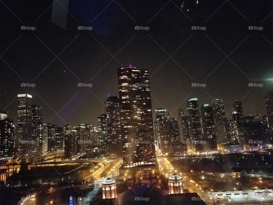 Chicago skyline all lit up at night