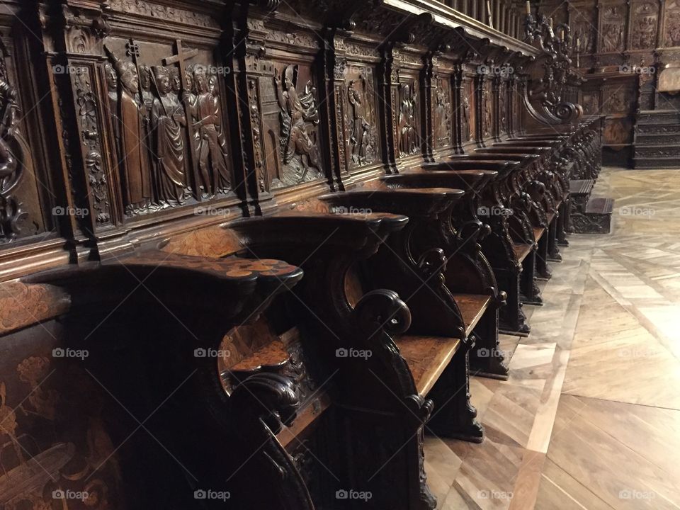 Clergy seats inside a cathedral in Spain