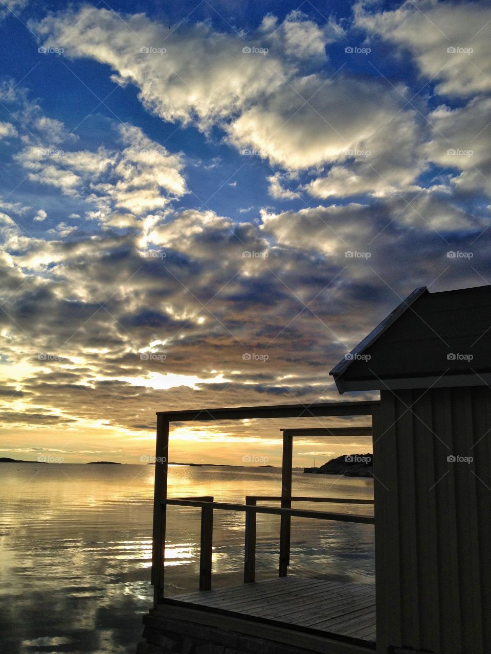 Boathouse in the sunset