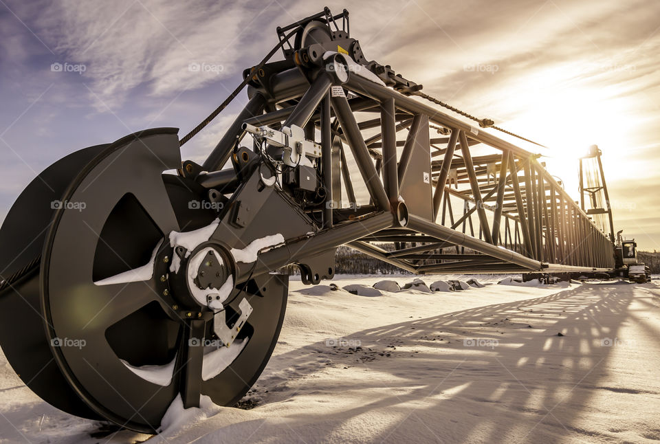 Heavy construction machine in winter