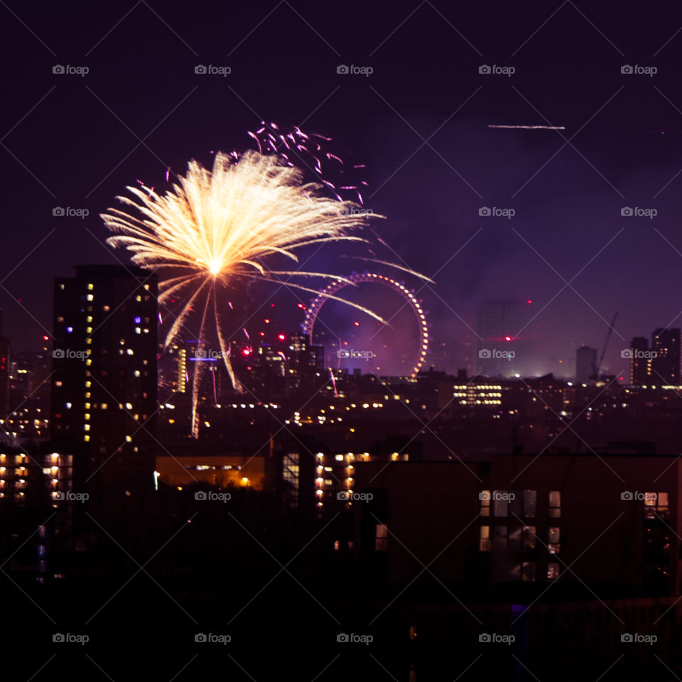 Fireworks above London. New Years Eve.