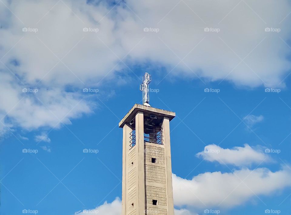 church with clouds behind
