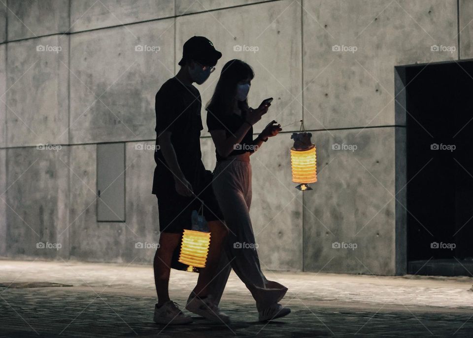 Walking with lantern 