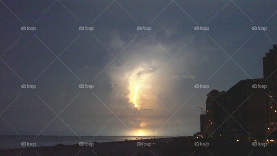 Thunderstorm at the Beach. Nighttime thunderstorm in Orange Beach Alabama.