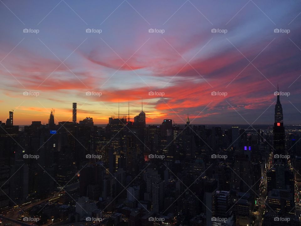 View of Midtown Manhattan at 6:00 AM, 53 stories up at 55 Hudson Yards job site. 