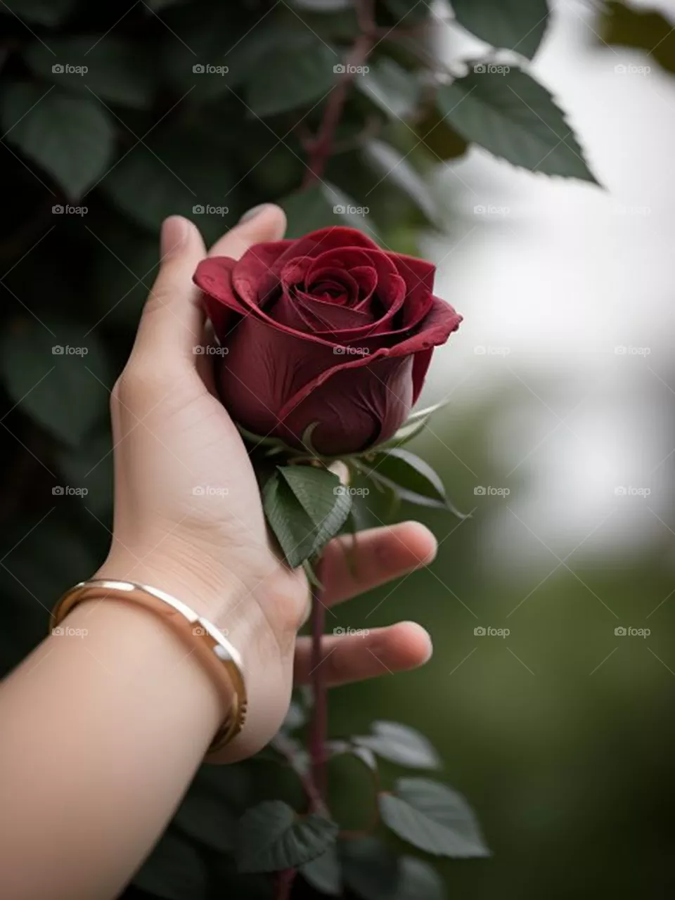 A hand holding a rose