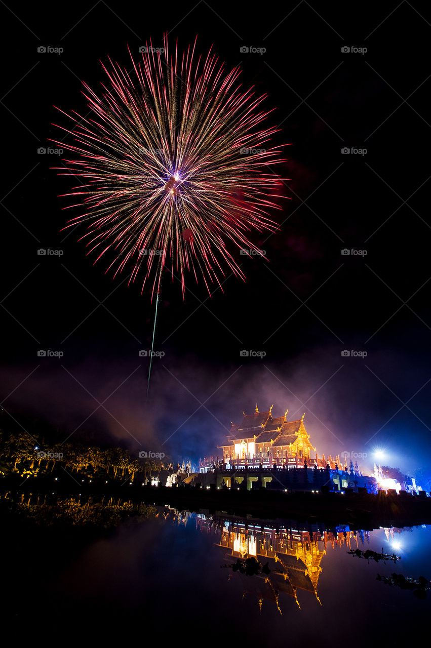Firework display Royal Park Rajapruek, Chiang Mai, Thailand