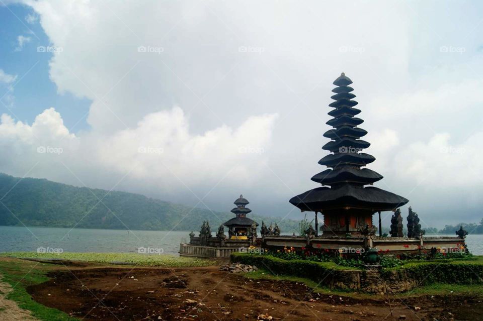 A temple on a lake in Bali