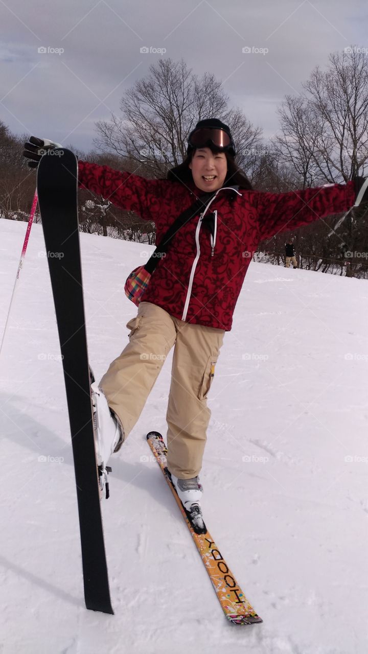 enjoying skiing