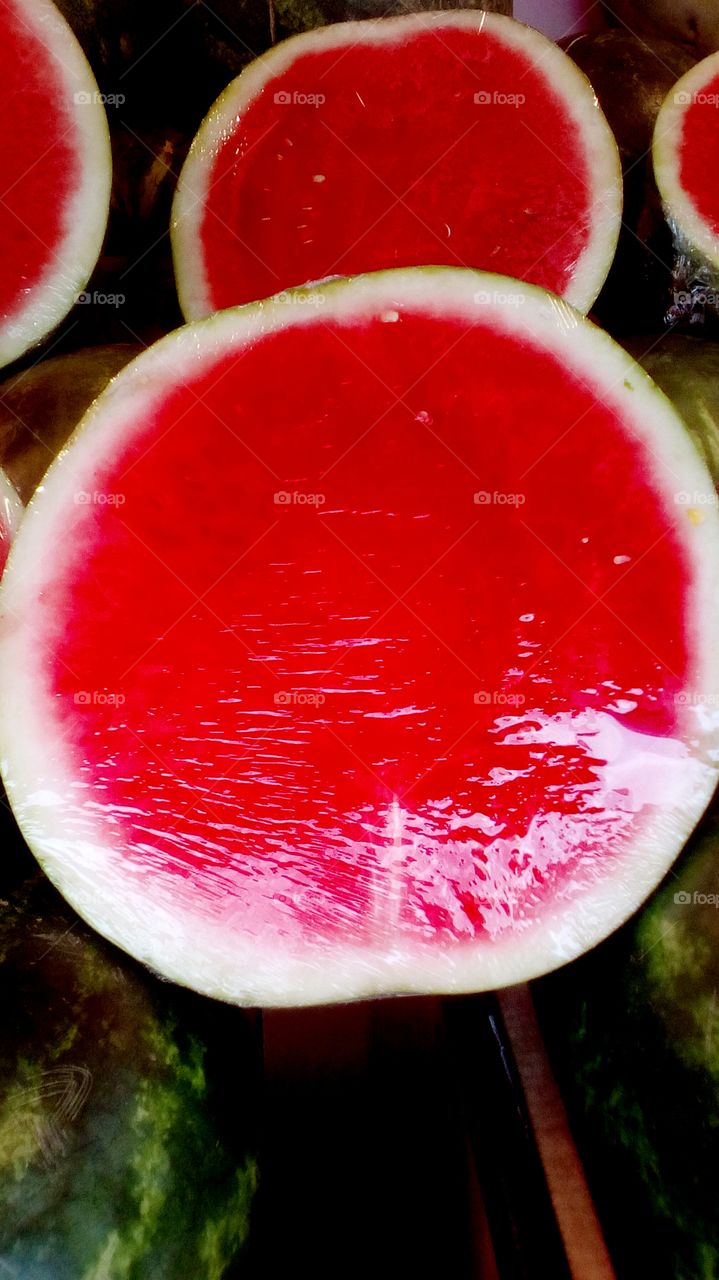 Tasty sweet delicious healthy red watermelon in market