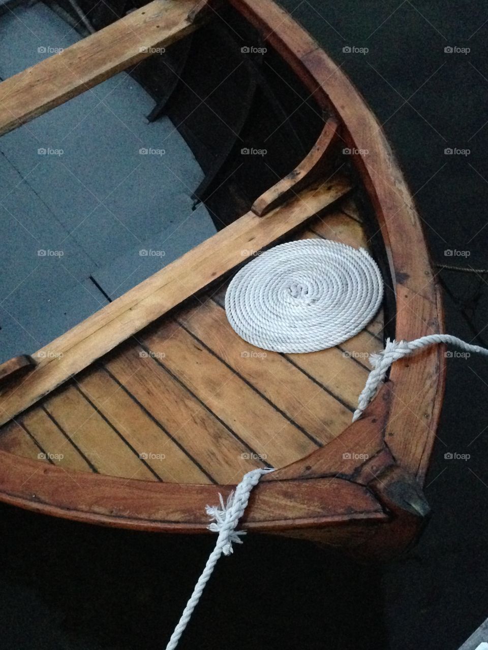 Elevated view of wooden boat