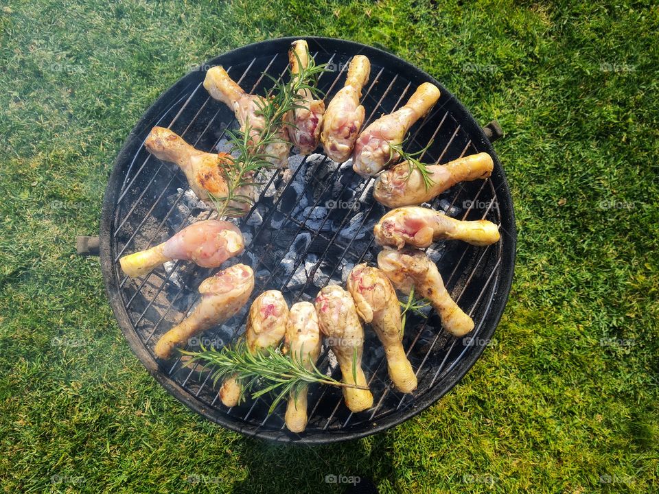 grilled chicken legs photographed from above