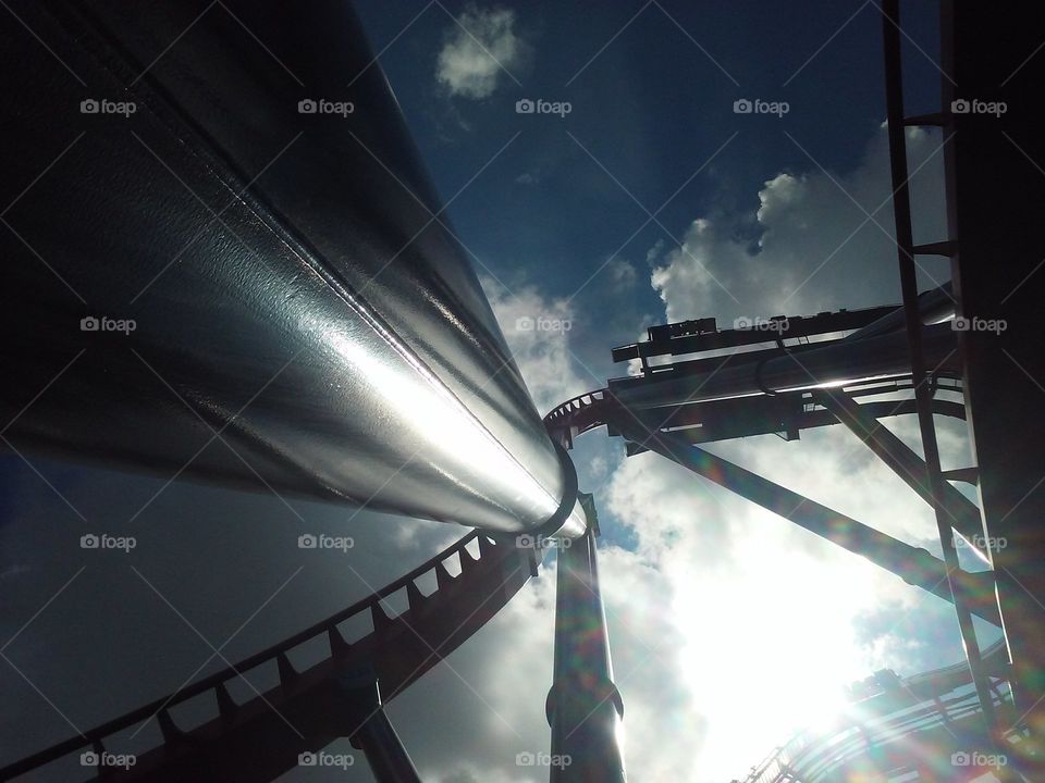 Close-up roller coaster in the park