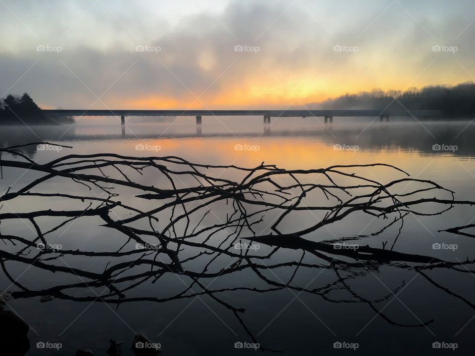 Fog burning off over the bridge at Tims Ford State Park in Winchester, Tennessee. 