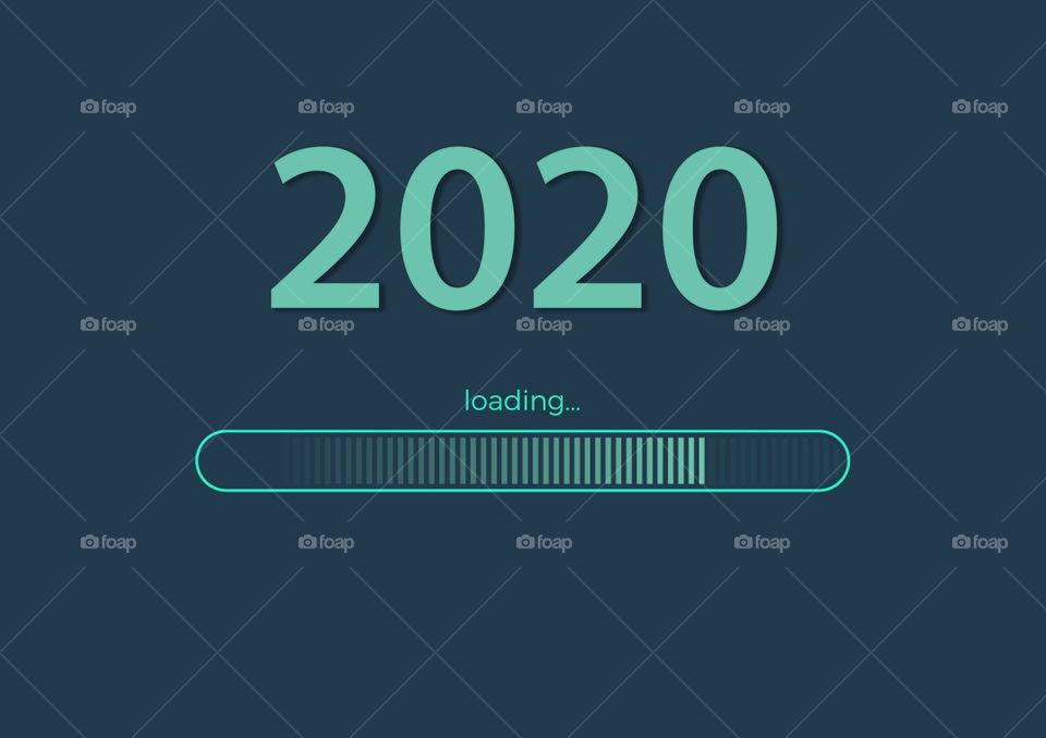 Text - 2020 loading and loading bar on sea green background, concept for New Year Background, your Seasonal Flyers, banner, sticker, and Greetings Card
