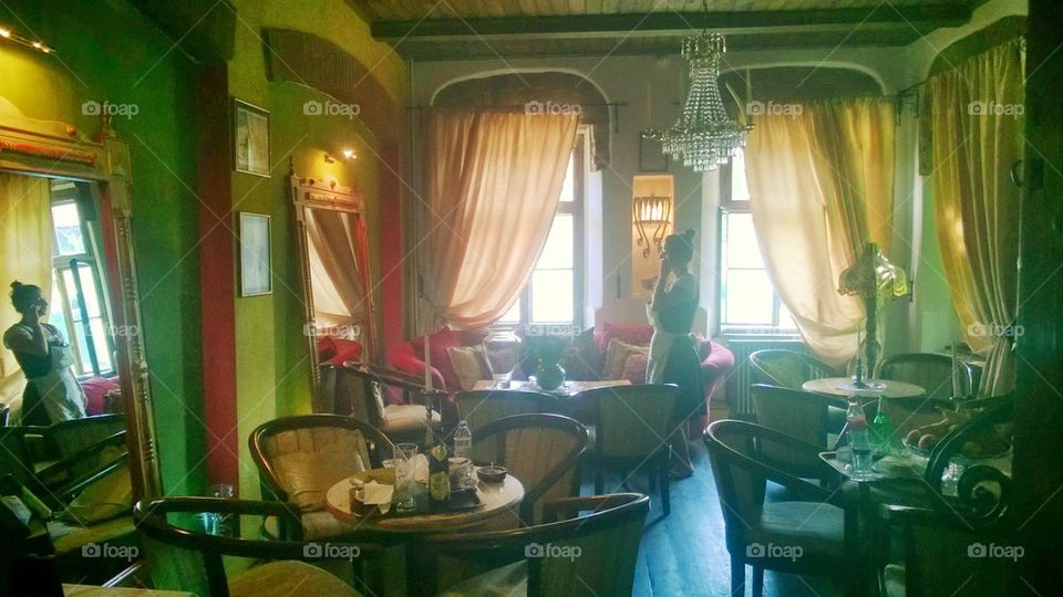 woman, reflected, reflection, mirror, local, Sighisoara, Transylvania, Romania, home, Cositorarului