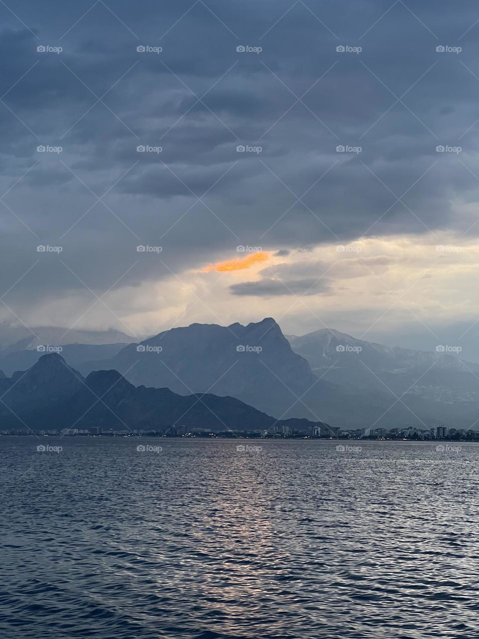 Sea mountain sunset view 