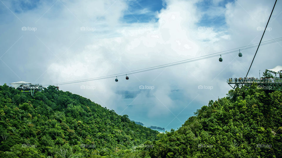 Cable cars up on the mountain