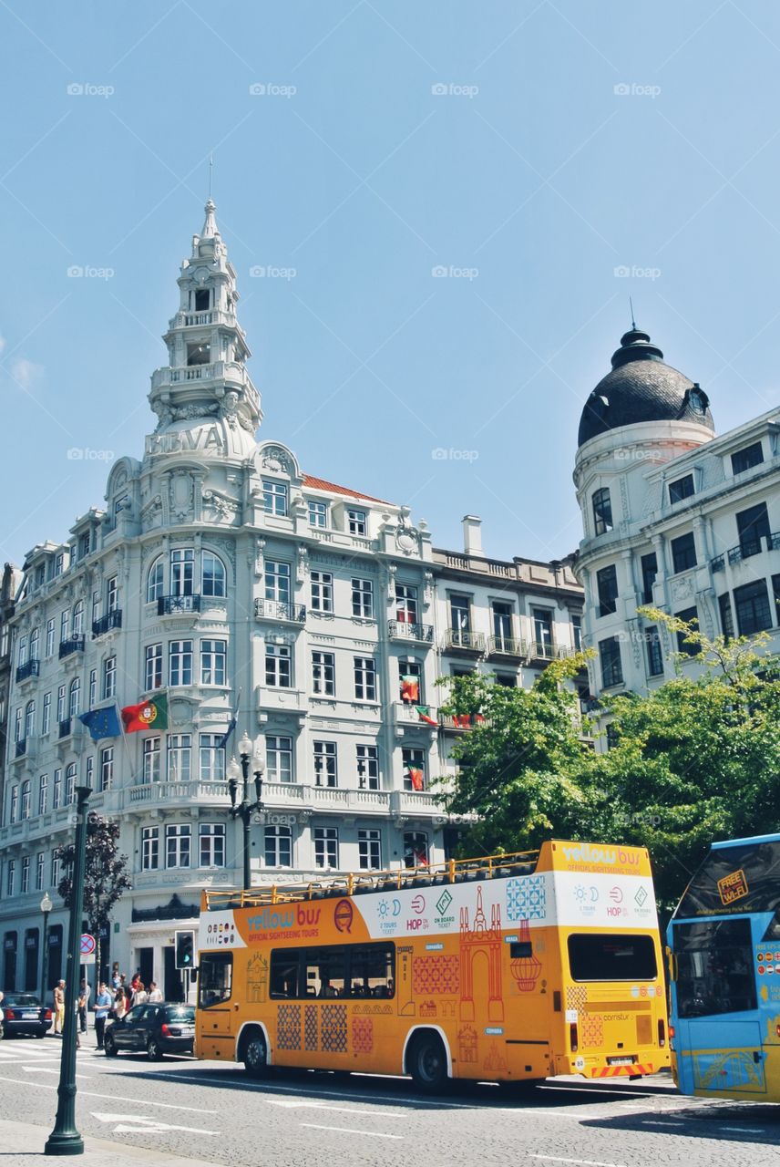 double-decker tourist bus in Portugal