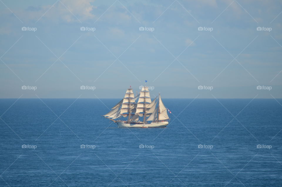 Old Sailing ship called Europa leaving Port Phillip Bay