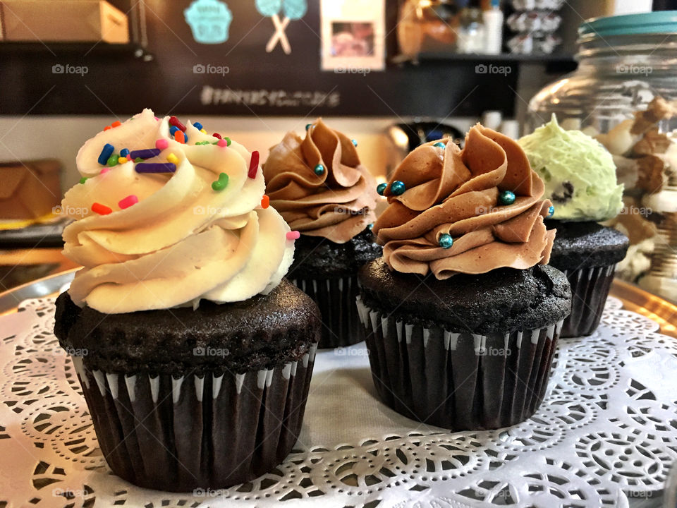 Tasty cupcakes in a local shop.