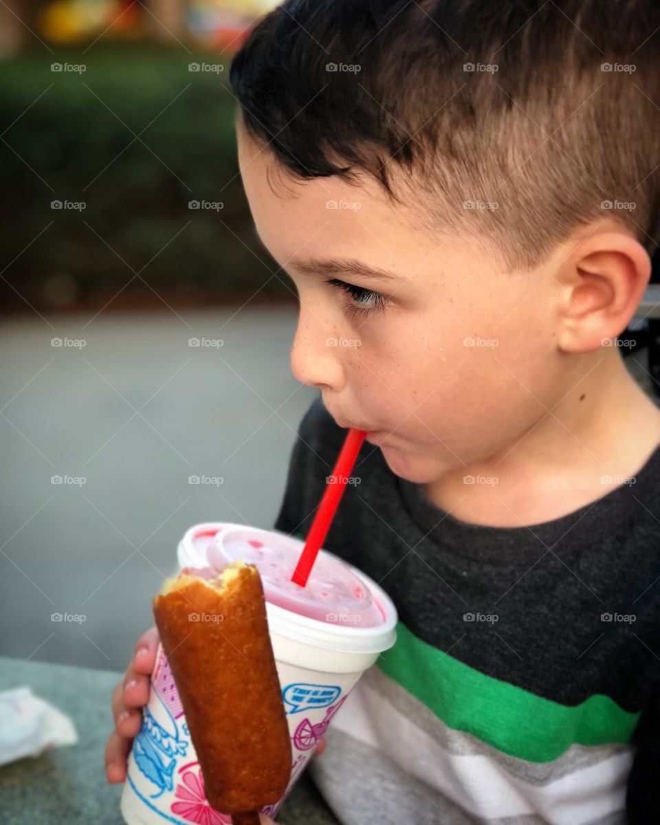 Favorite Foods, corn dog and slush puppies 