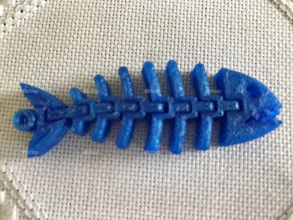 This is a blue 3D printed fish. It’s moveable and is made out of 8 pieces. This fish has it’s own album. Search for: “3D printed fish” in albums, or just look at my profile for the album.
