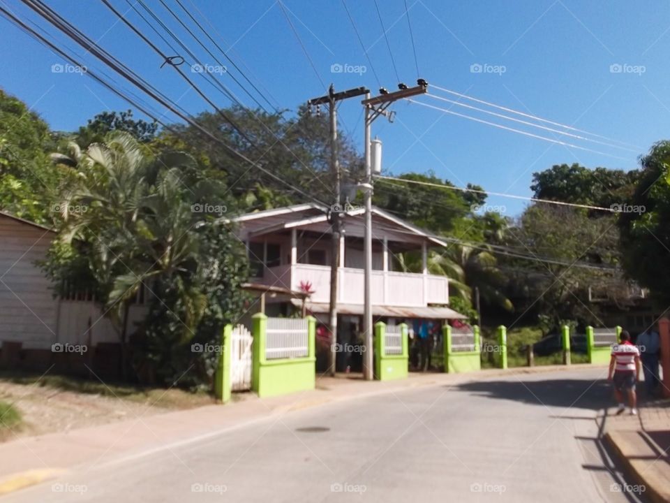 Photo from moving car traveling in Roatan, Honduras