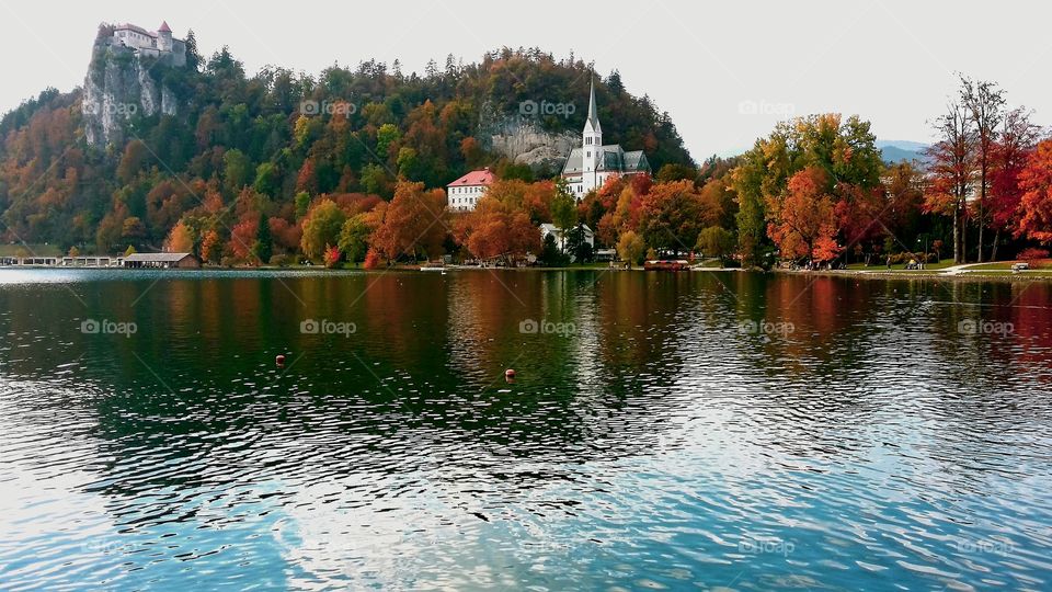 autumn colours at lake bled in Slovenia