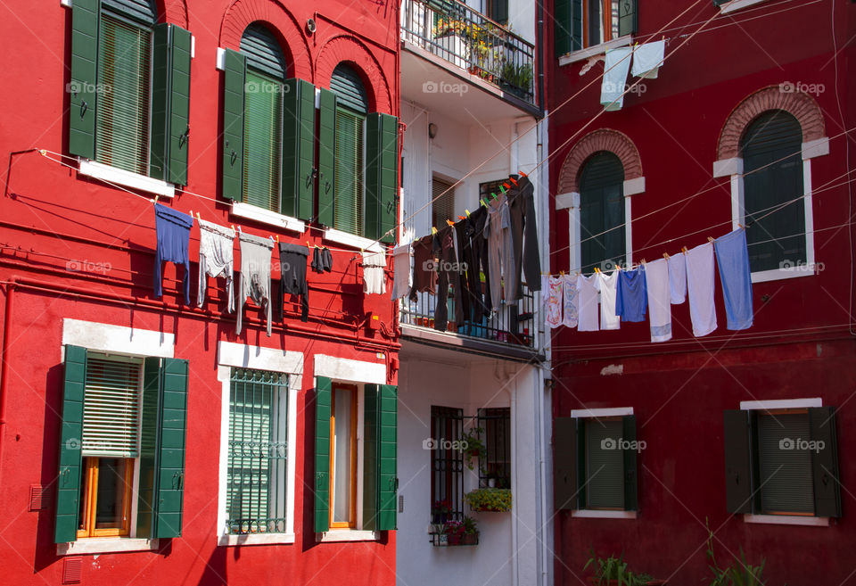 Red houses and laundry drying in the sun 