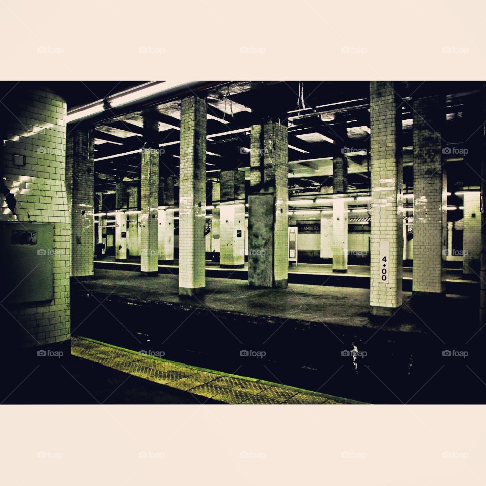NY Subway station. Taken during my trip to NY. Caught the moment when no one was on a platform.