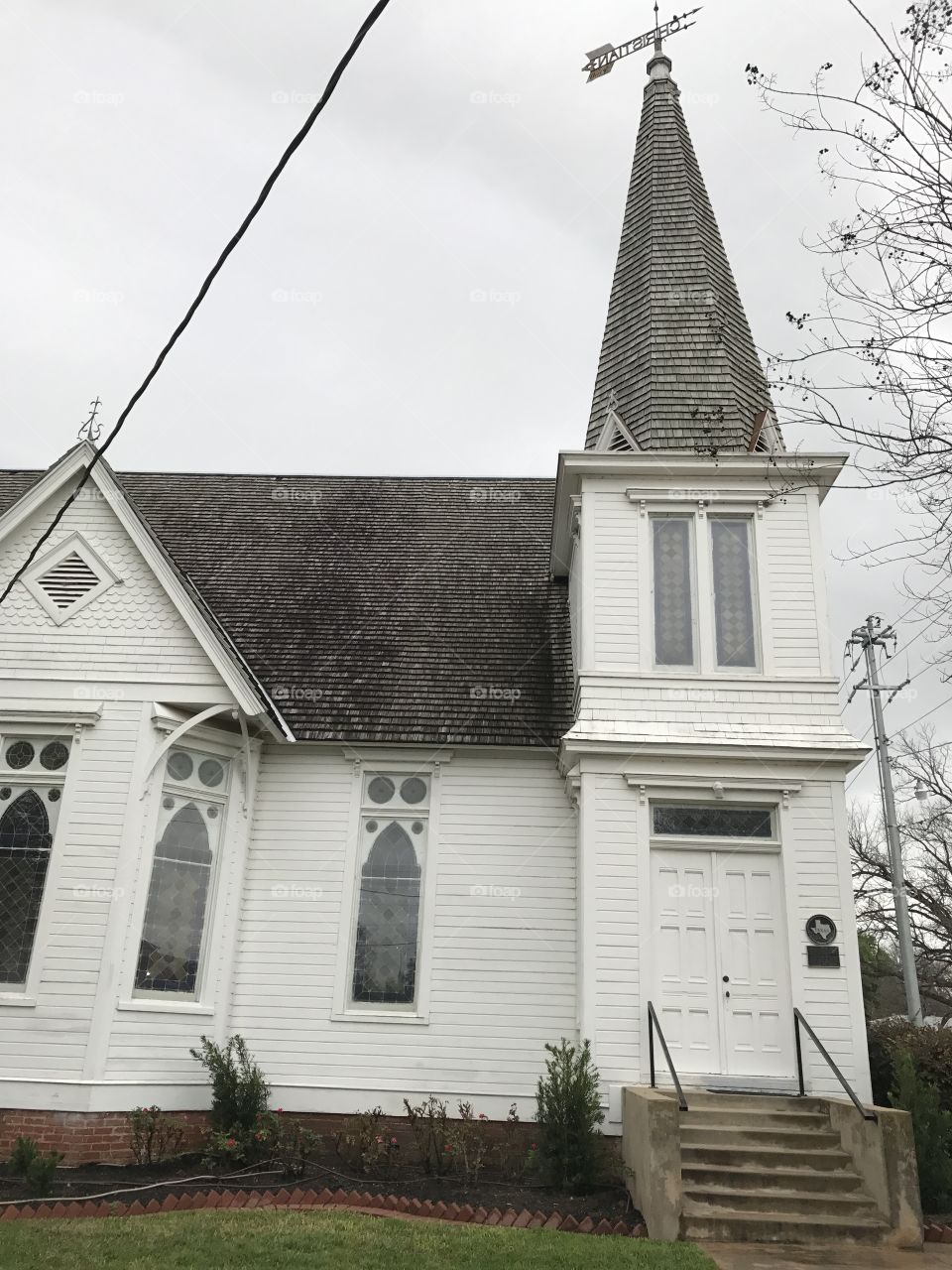 Old small town whitewash church