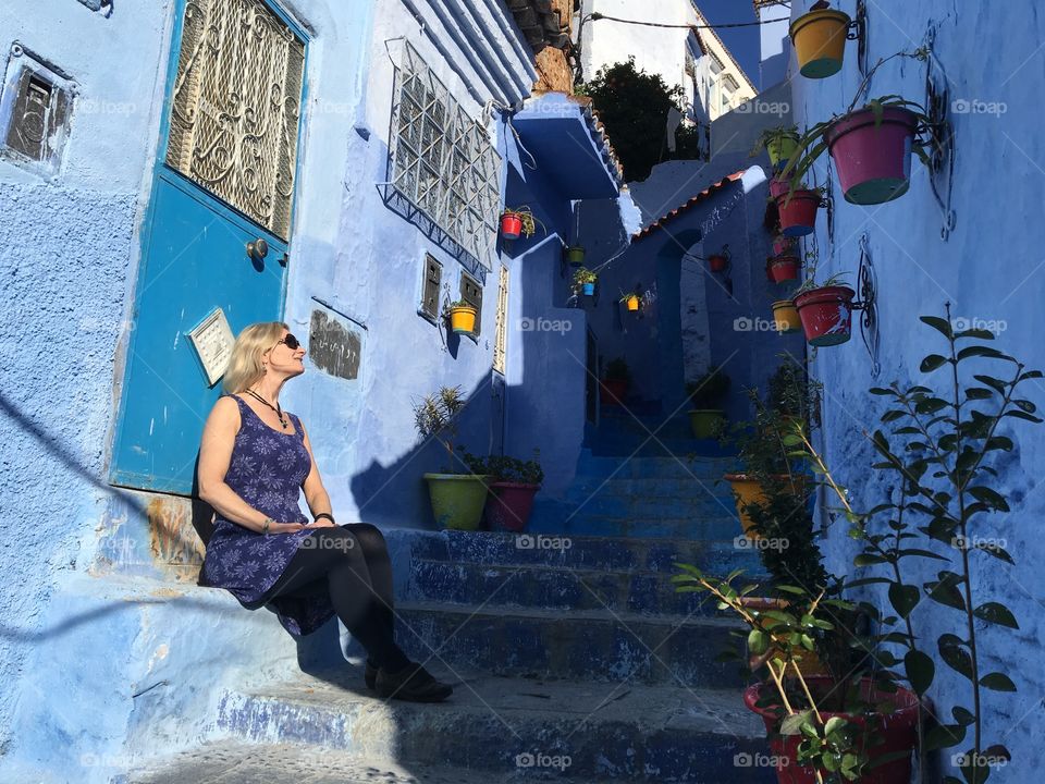 Colorful street in chefchouen 