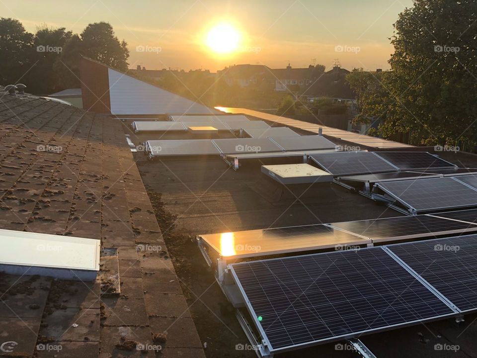 Solar PV panels sunset