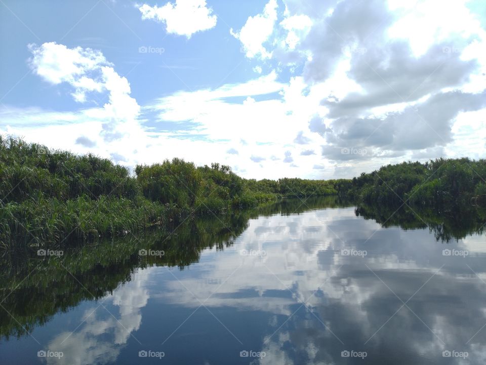 The Landscape river with reflection cloud and tree