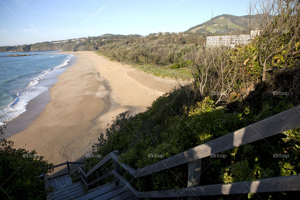 morning sunshine at the Viewing beach deck top in Coffs Harbour, NSW, Australia