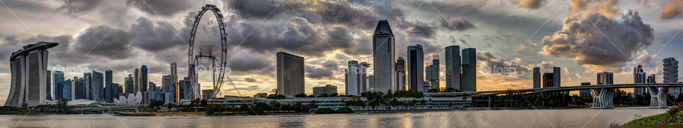 Singapore cityscape. A beautiful panoramic narrative of Singapore's development. 