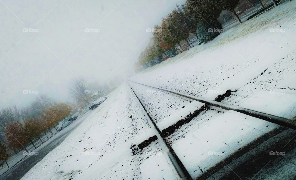 winter railroad tracks