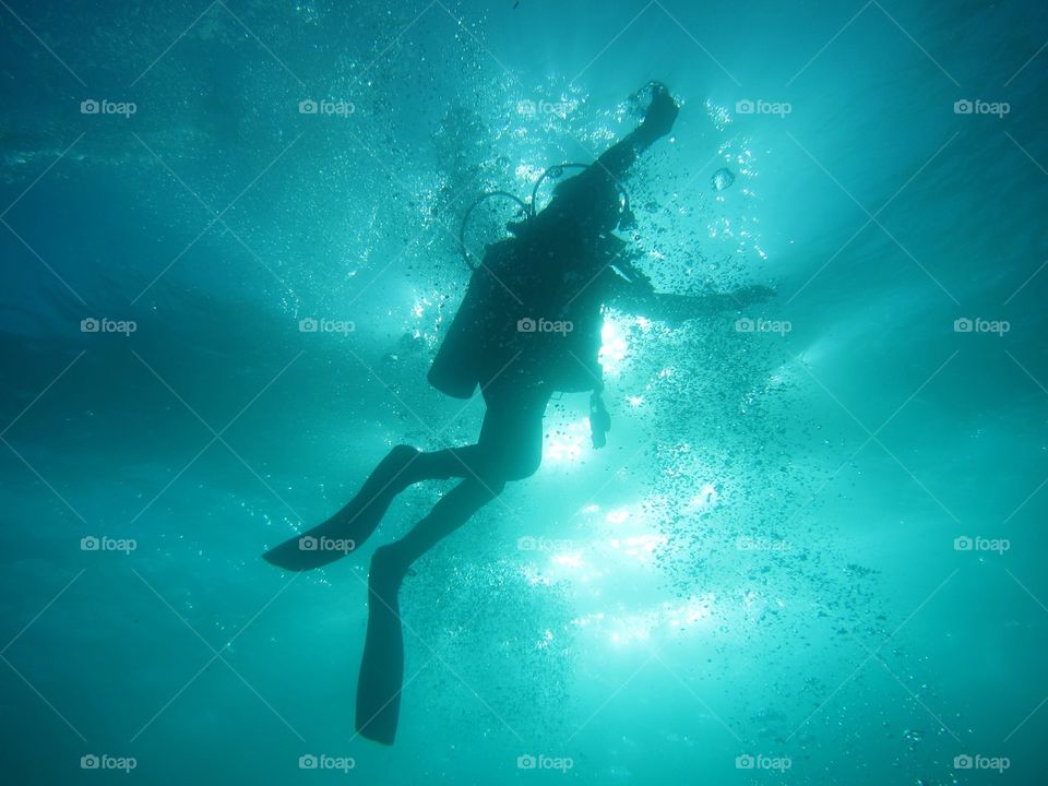 Diver up. Shot off key Largo on a wreck dive 