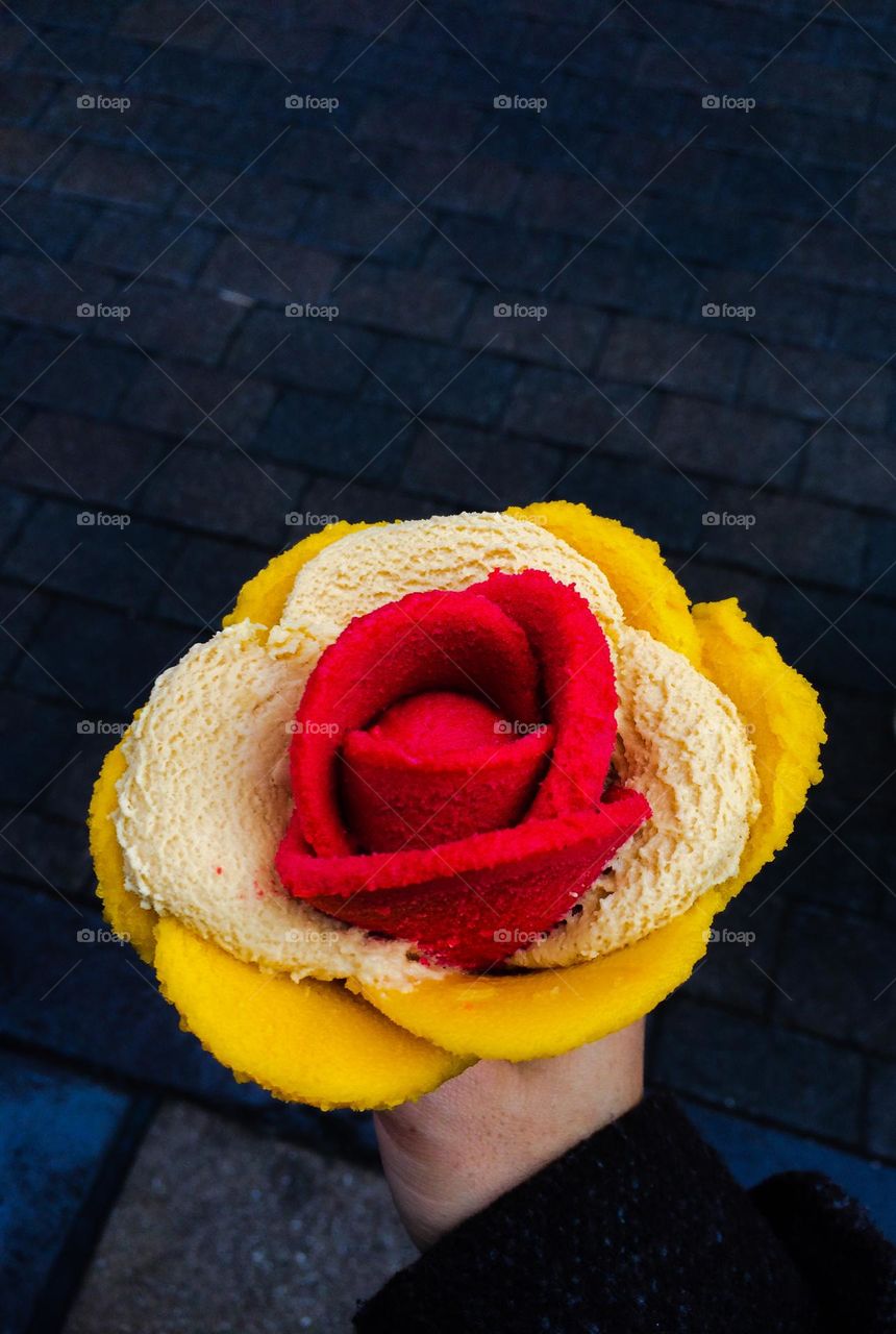 Ice cream in flower shape and red and yellow colors